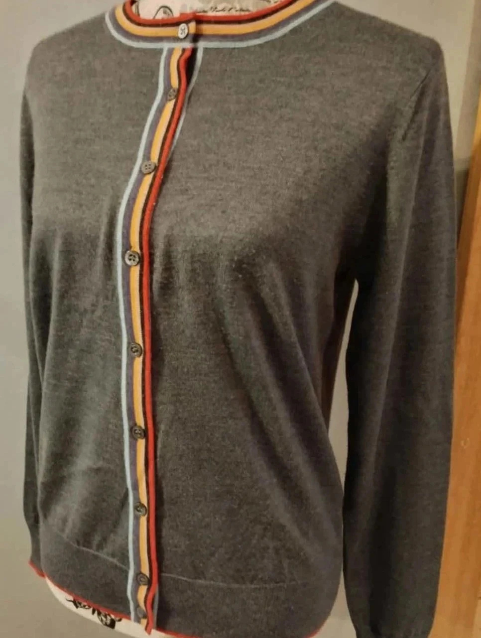 Grijze cardigan met kleurrijke bies, Rodier Paris, M – photo 2
